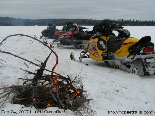 Snowmobiling Campfire Plummes Lake, Onatrio