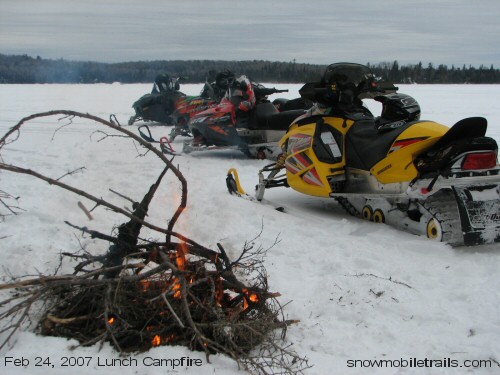 Snowmobiling Campfire Plummes Lake, Onatrio